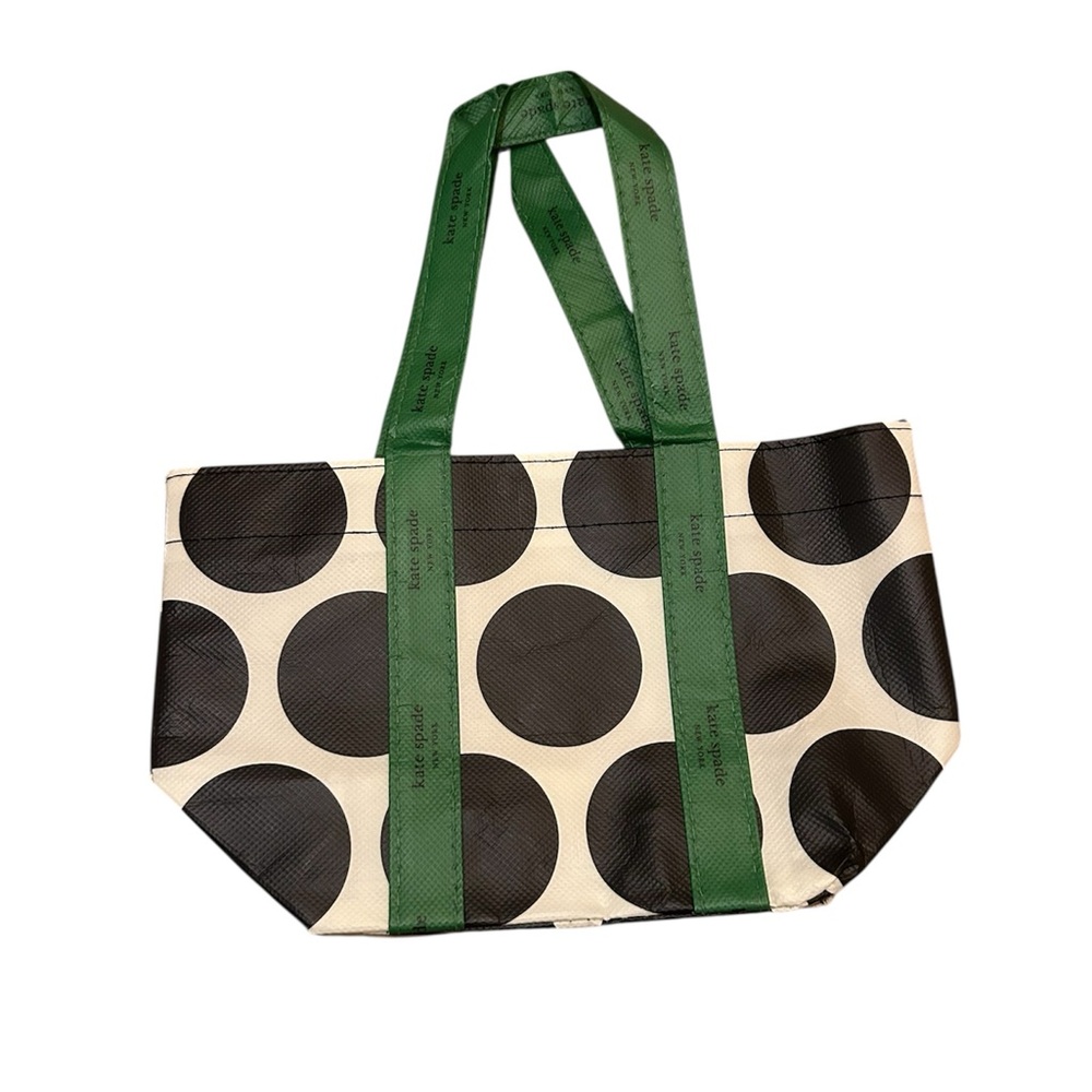 Kate Spade Mini Reusable Tote Green-Handle Black Polka Dot